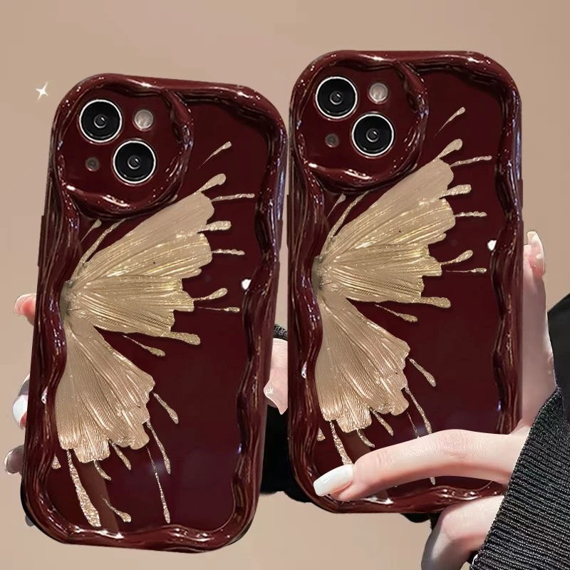 蝴蝶展翅奶油纹苹果华为荣耀vivo小米oppo手机壳卡通iPhone15/14