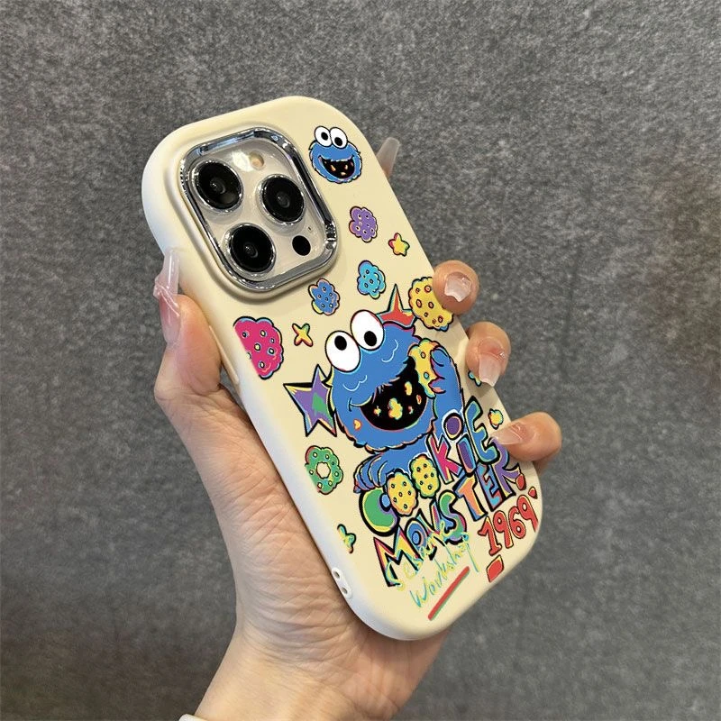 饼干怪物金属框苹果华为荣耀vivo小米oppo手机壳卡通iPhone15