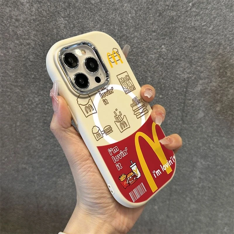 麦当劳M金属框苹果华为荣耀vivo小米oppo手机壳卡通iPhone15
