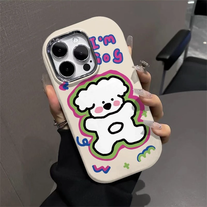 彩色小狗金属框苹果华为荣耀vivo小米oppo手机壳卡通iPhone15