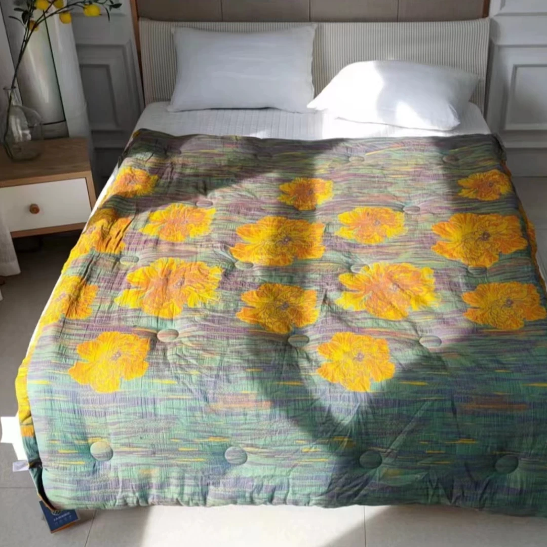 【花晨月夕 双层纱被子】1.5X2米 单人加厚纯棉双层纱冬被