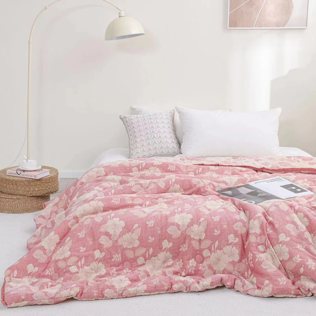 【花仙子 双层纱布被子】1.5X2米纯棉纱布双层纱大豆纤维加厚冬被