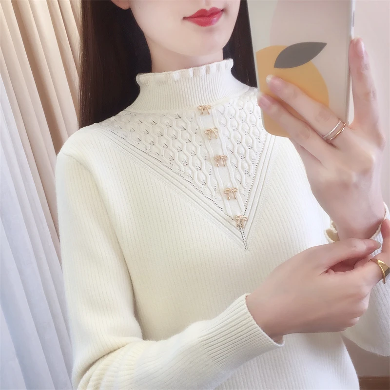 一体绒毛衣女半高领秋冬新款爆款加绒加厚内搭上衣保暖打底针织衫