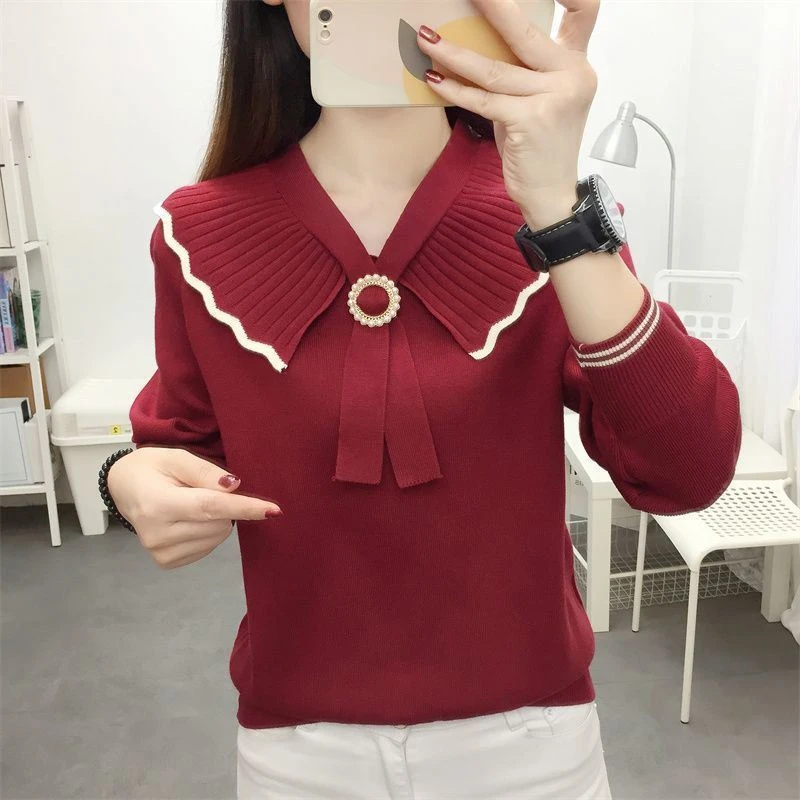 大码针织娃娃领女士毛衣女秋冬装厚外穿内搭新款欧货打底上衣爆款