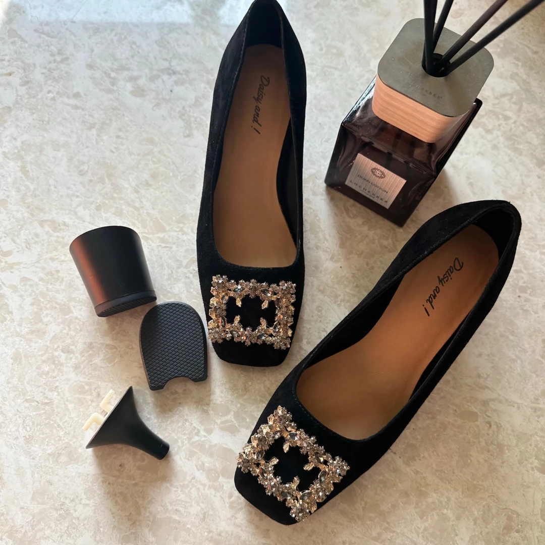 欧洲站DaisyAnd!扭扭跟水钻女单鞋可换跟进口羊皮送3跟明星同款