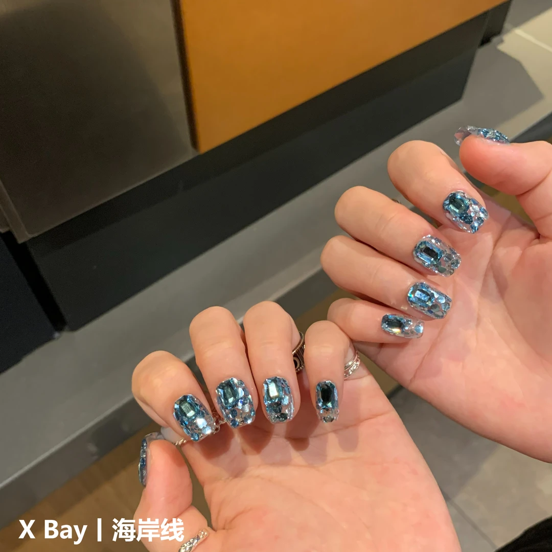 「海岸线」X Bay丨手工穿戴甲·设计师款式美甲短甲高品满钻爆闪穿搭