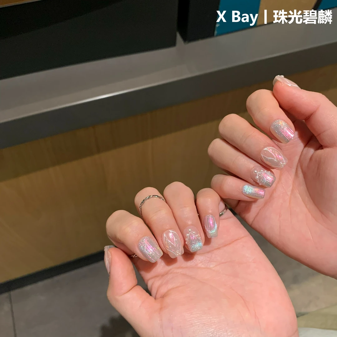 「珠光碧麟」X Bay-Nail丨手工穿戴甲/干净纯御风鱼尾款美甲短款