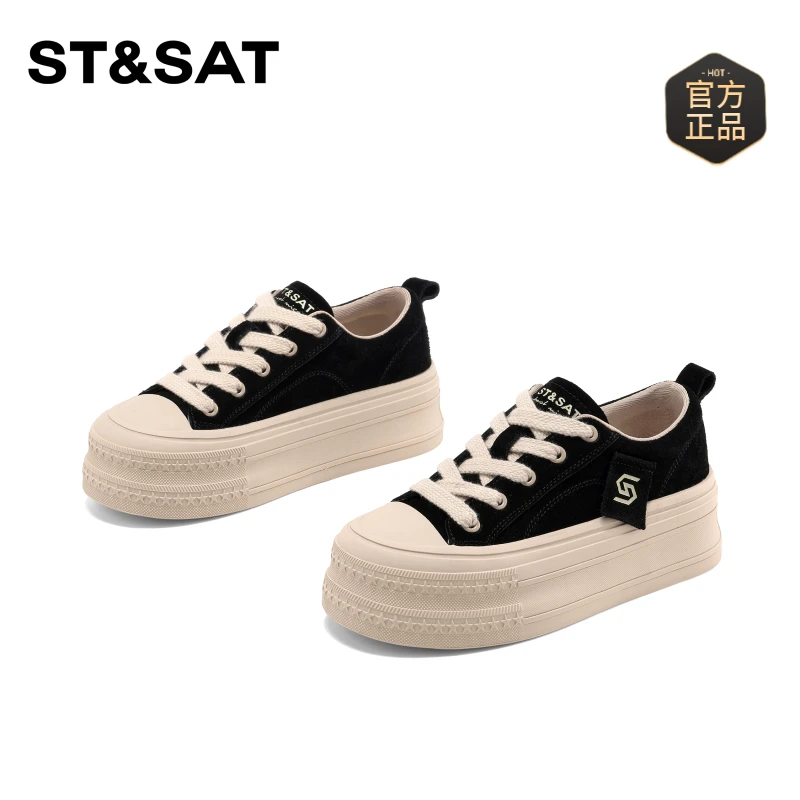 星期六百搭时尚厚底休闲鞋2024秋冬新款学院风增高板鞋小众帆布鞋