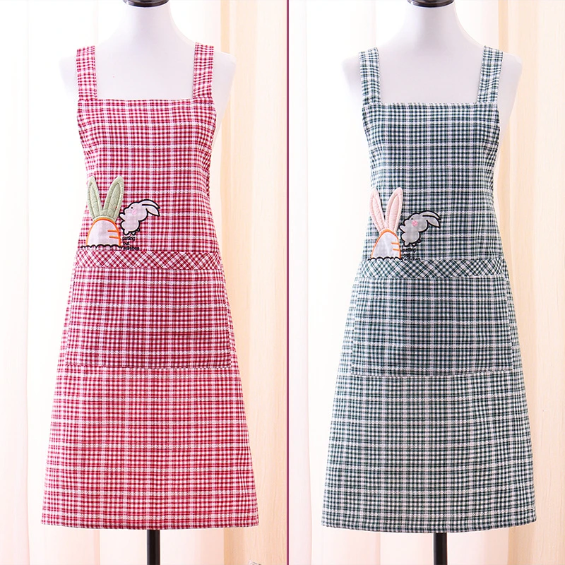 时尚格子围裙男女情侣厨房做饭防油罩衣成人家用透气防污工作服