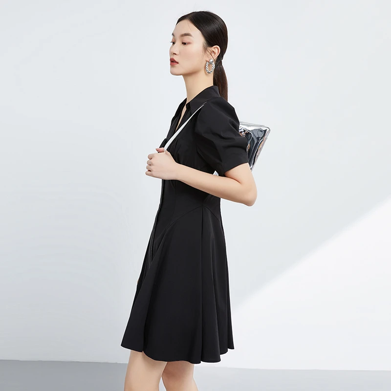 【彩彩专属】MOFAN摩凡春新款黑色连衣裙MBL262324