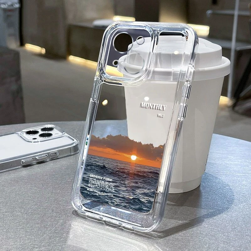 日落风景画适用苹果16iPhone15Promax软壳14plus透黑手机壳13太空