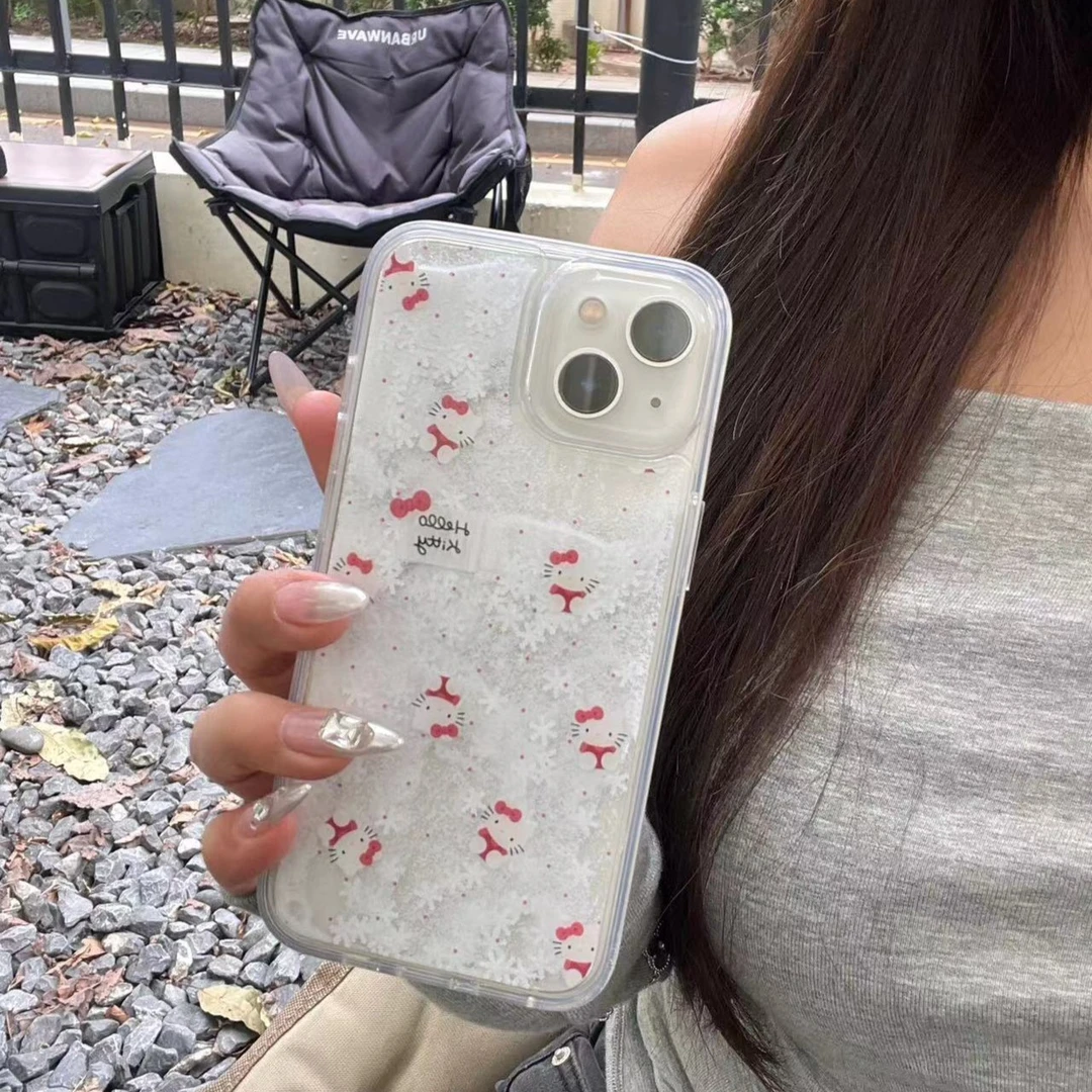 可爱kitty猫雪花流沙壳苹果iPhone15/14promax软壳13流沙壳12/11