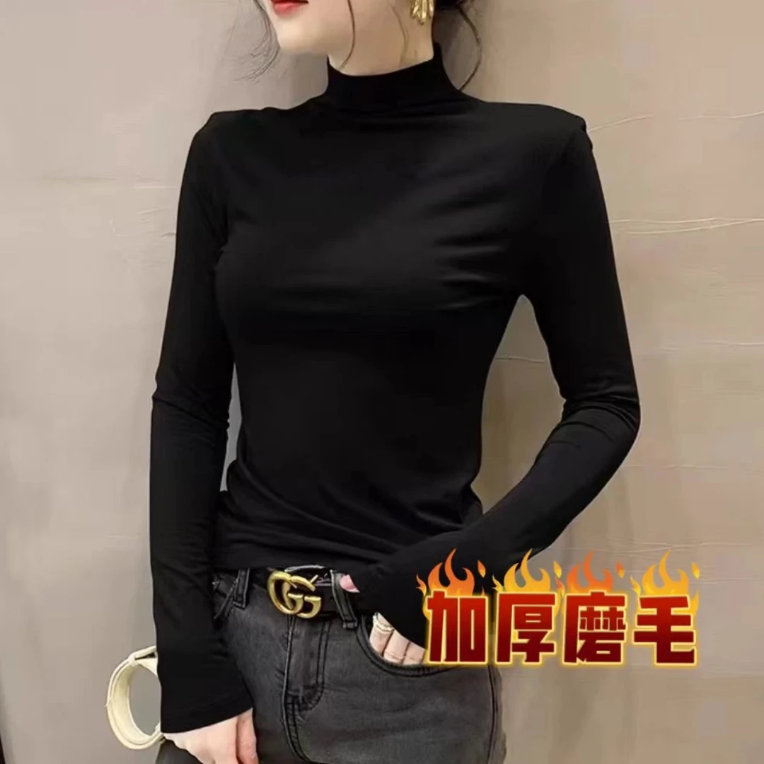 【半高领加绒款】秋冬季韩版修身显瘦百搭气质内搭长袖打底衫3047