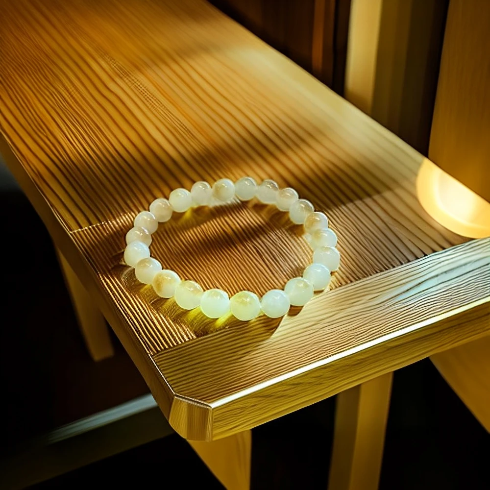 透闪石玉岫岩黄白老玉手串细肉红糖女士手串单圈气质素圈直径8mm