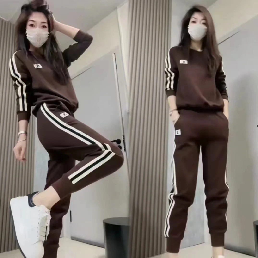 加绒厚款新款时尚休闲百搭减龄洋气运动套装春秋显瘦长袖长袖早秋