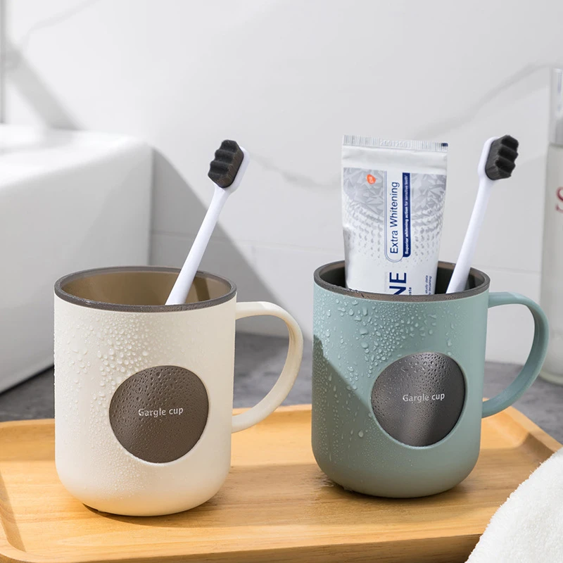 双层撞色漱口杯家用浴室学生带手柄可爱情侣杯子耐摔洗漱牙缸杯