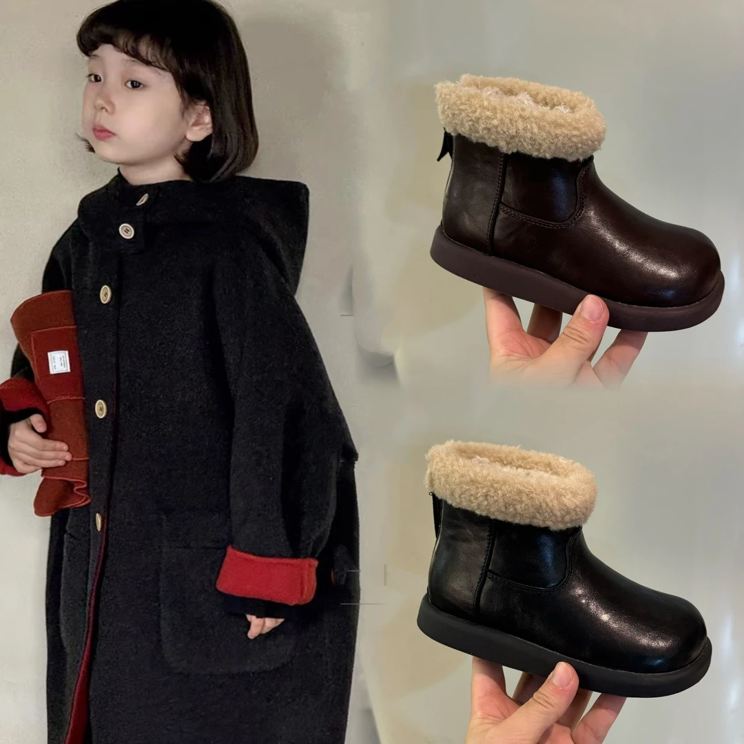泡妈童装  【白富美】冬季新款儿童男童女童休闲绒绒皮面靴9821