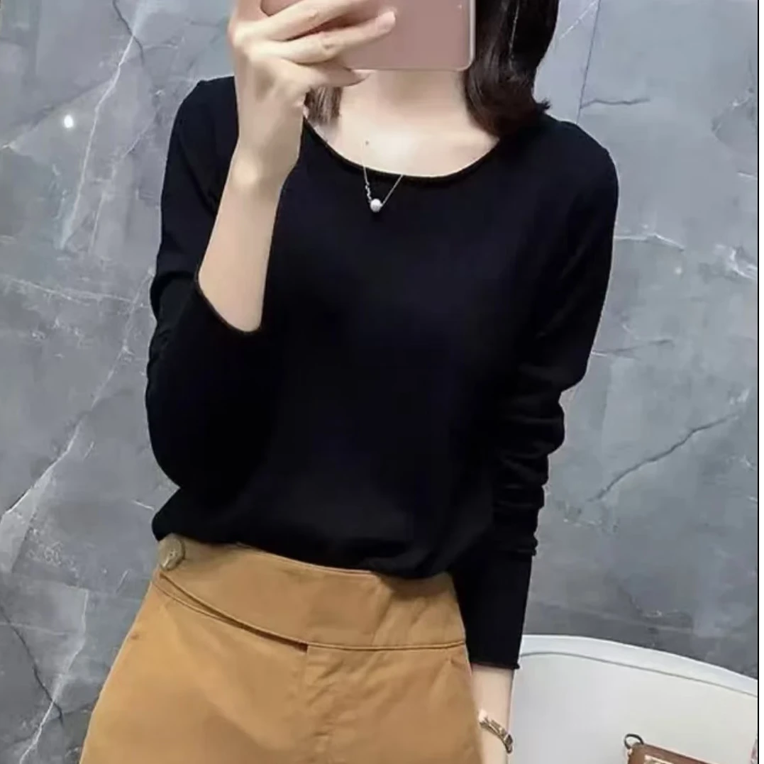 纯色圆领打底衫长袖针织上衣时尚百搭秋冬毛衣套头