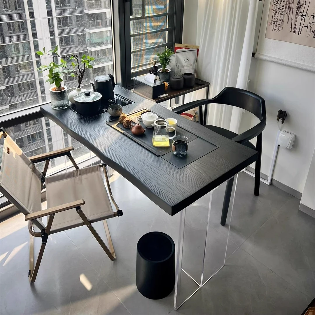 亚克力实木茶桌客厅家用简约小型茶几茶台一体办公室泡茶桌椅组合