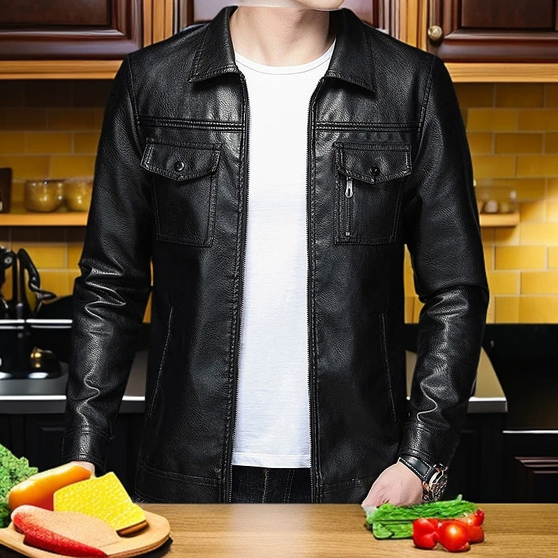 新款男士皮衣夹克加绒加厚韩版潮流男装外套-871725春秋