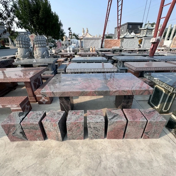 石雕石桌石凳大理石幻彩红庭院花园户外家用室外石头桌子茶几摆件