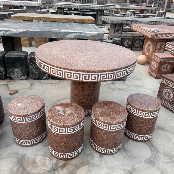 石雕石桌石凳天然大理石花岗岩石头圆桌石桌子茶桌椅户外庭院摆件