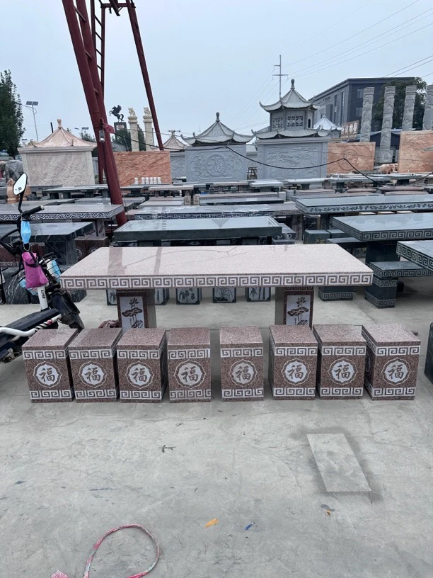 石雕石桌石凳户外庭院公园天然石材圆桌子中式长方形石头桌椅厂家