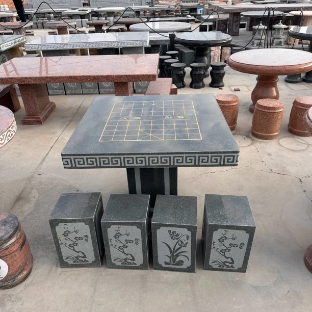 石桌凳一套户外庭院家用花岗岩长方形中式异形石头桌椅天然大理石