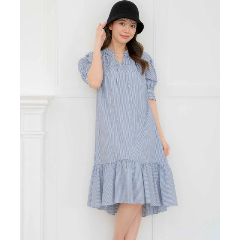 【胖虎家】 N 秋季新款 甜美泡泡袖木耳边宽松大摆连衣裙