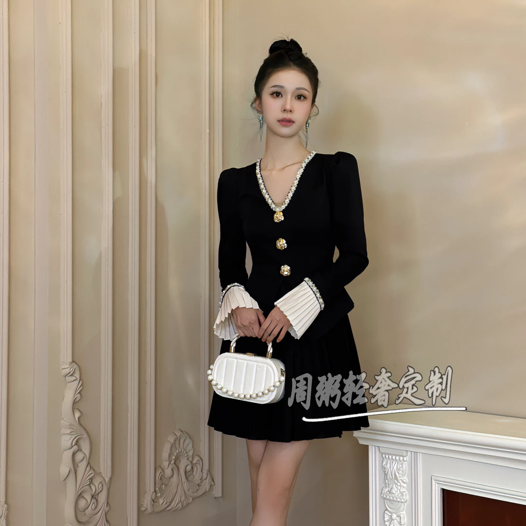 【周粥定制】国内设计师品牌法式收腰气质显瘦连衣裙裙子21562