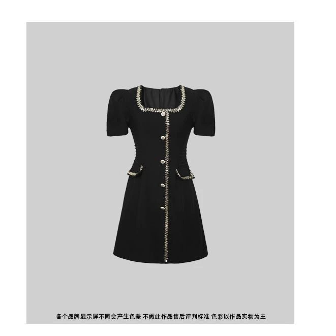 【周周定制】夏季新款气质高级礼服款时尚黑色薄款连衣裙50370