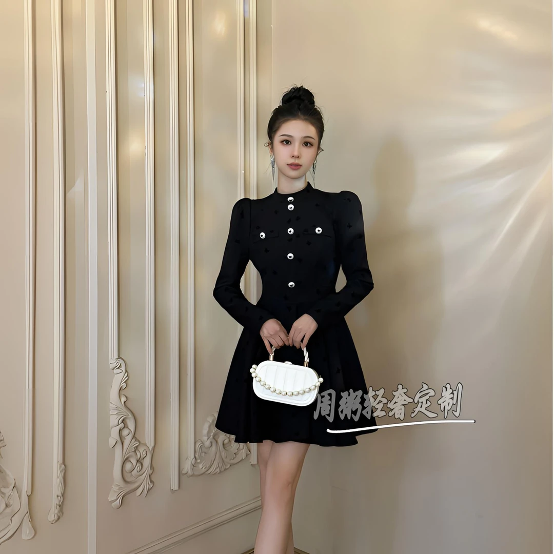 【周粥定制】原创设计师定制 时尚显瘦收腰气质名媛连衣裙21457
