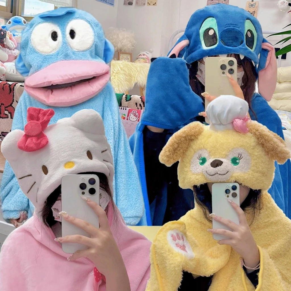 【橙汁】kt毯子饼饼披肩毛毯空调毯史迪丑鱼连体睡衣KT披肩