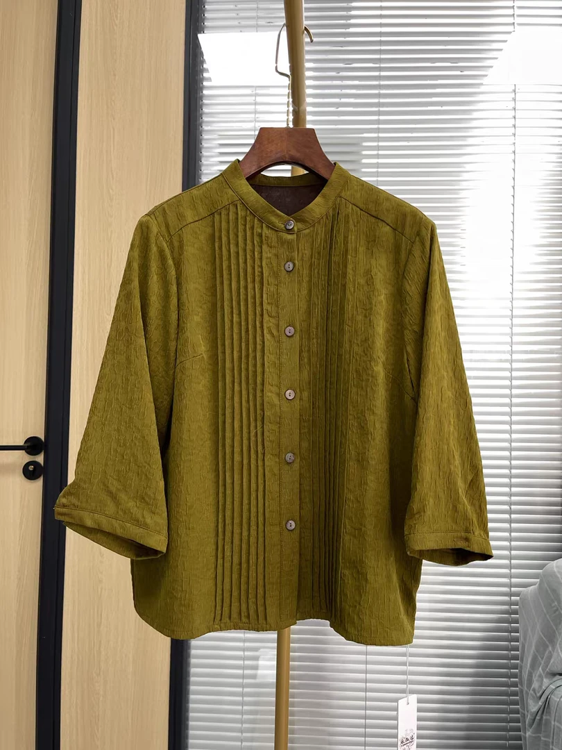 桑蚕丝香云纱冠乐绉贵气百搭设计款新中式开衫衬衣外套8035