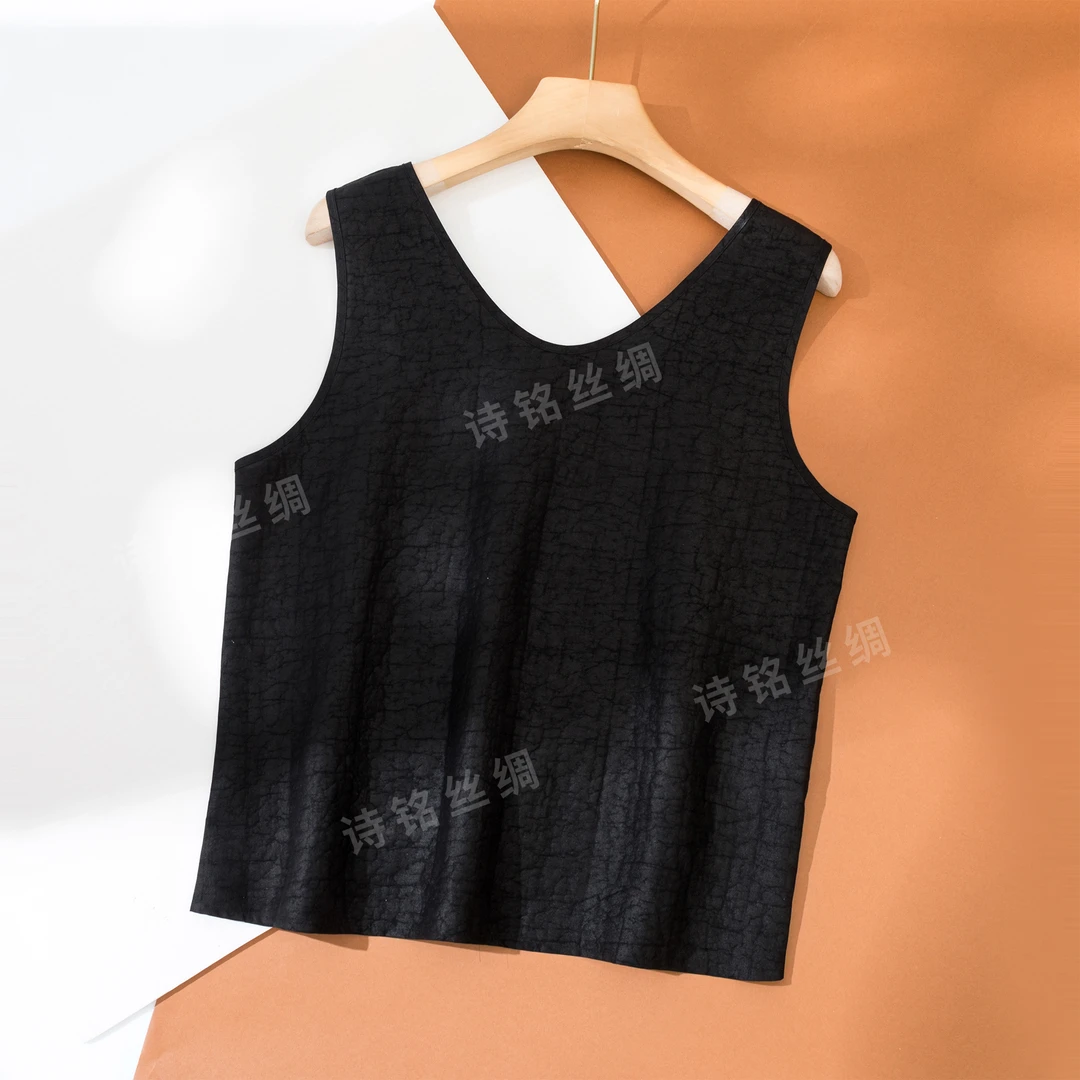 100%桑蚕丝香云纱四面穿百搭时尚复古宽松四季穿无袖打底背心