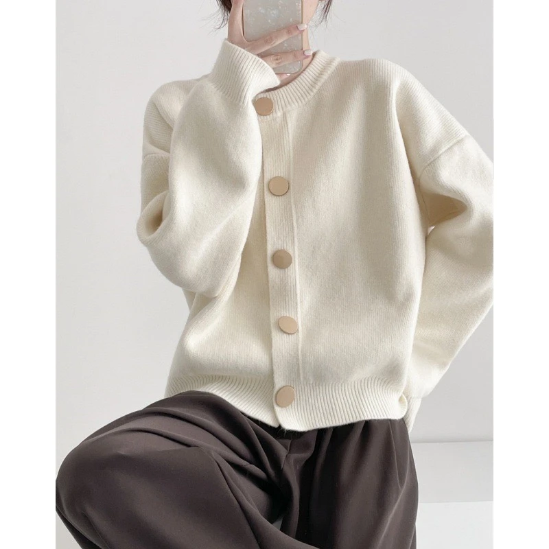 【晓雪家】2024秋冬百搭设计感单排扣纯色针织毛衣外套开衫