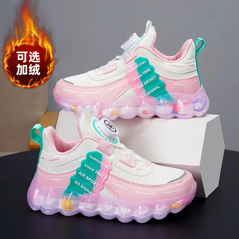 回力瑞女童棉鞋2023冬季儿童运动鞋旋转纽扣小女孩加绒保暖中大童