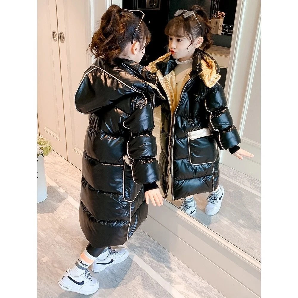 2024新款外套女童棉衣防风爆款大童洋气拼色中长款加厚韩版棉袄潮