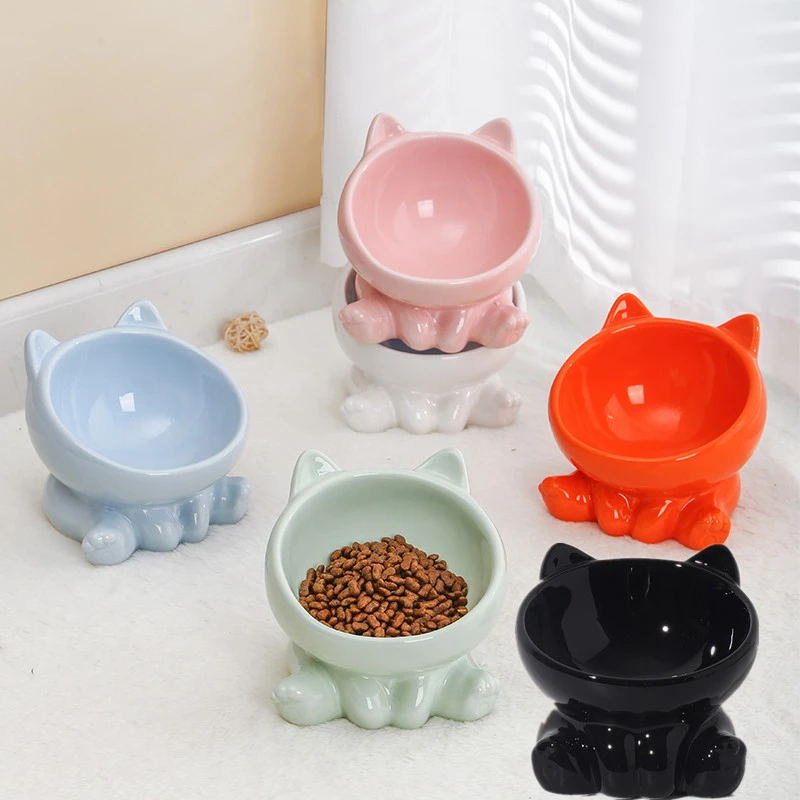 新款热销陶瓷猫碗猫咪碗猫食盆护颈斜口稳固防打翻狗碗可爱宠物碗