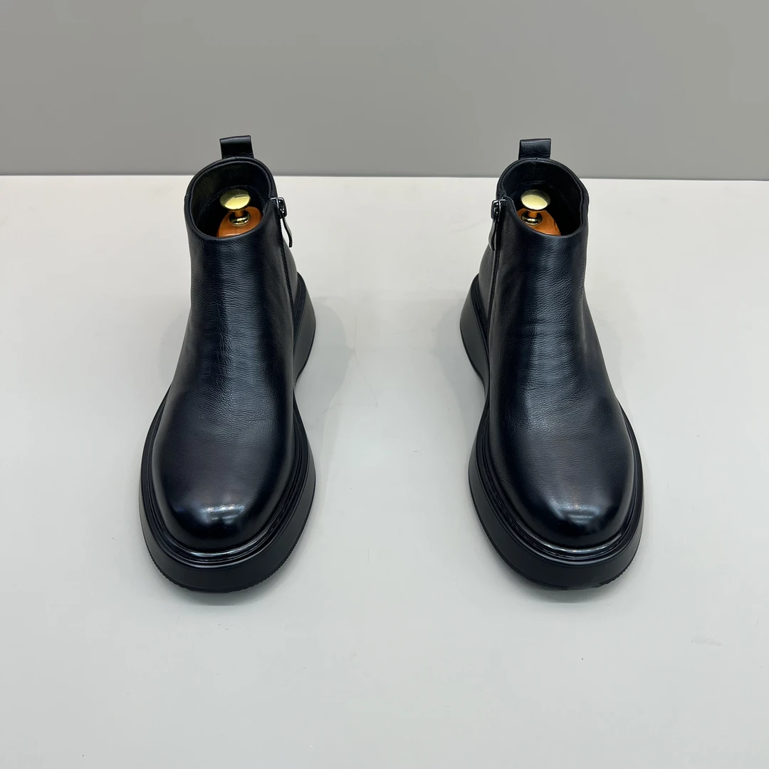 黑色纯皮切尔西冬季男鞋时尚舒适百搭秋冬休闲真皮潮流厚底英伦风