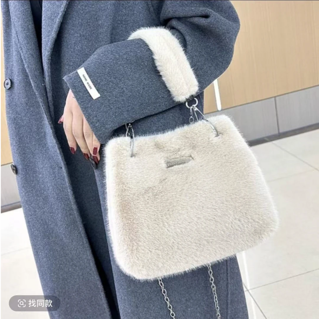 毛茸茸托特包韩版学院风百搭手套肩挎