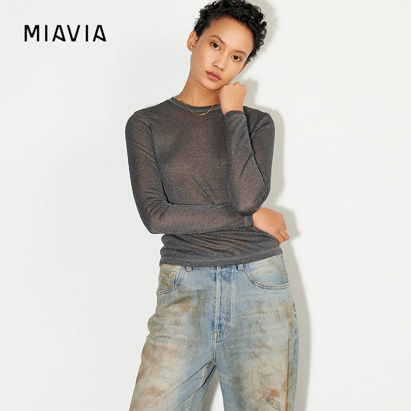 MIAVIA 圆领灰色内搭上衣