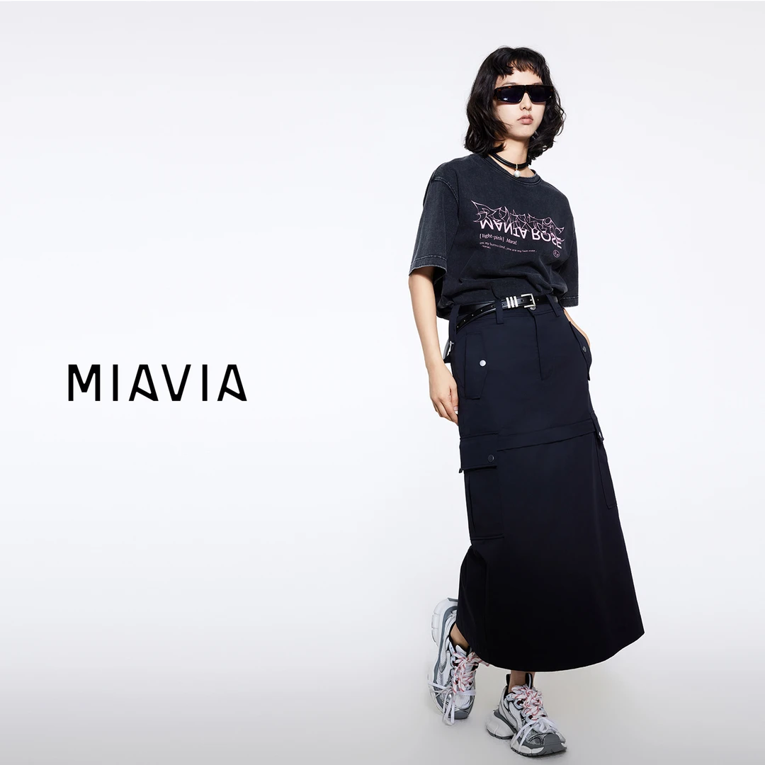 MIAVIA新品美式复古水洗做旧烟灰色短袖宽松圆领休闲印花T恤