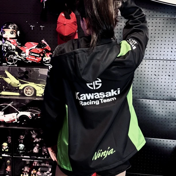 川崎款科技面料薄绒机车摩托车夹克防风防水