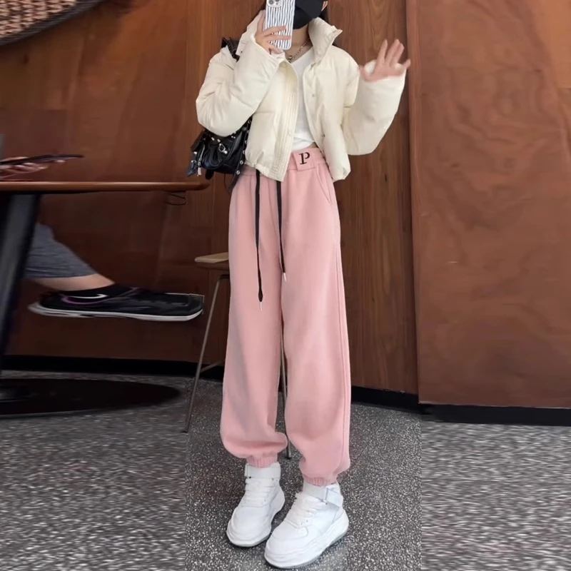 芊芊芙粉色痞雅裤运动卫裤子女2025春秋季新款韩版休闲束脚哈伦裤