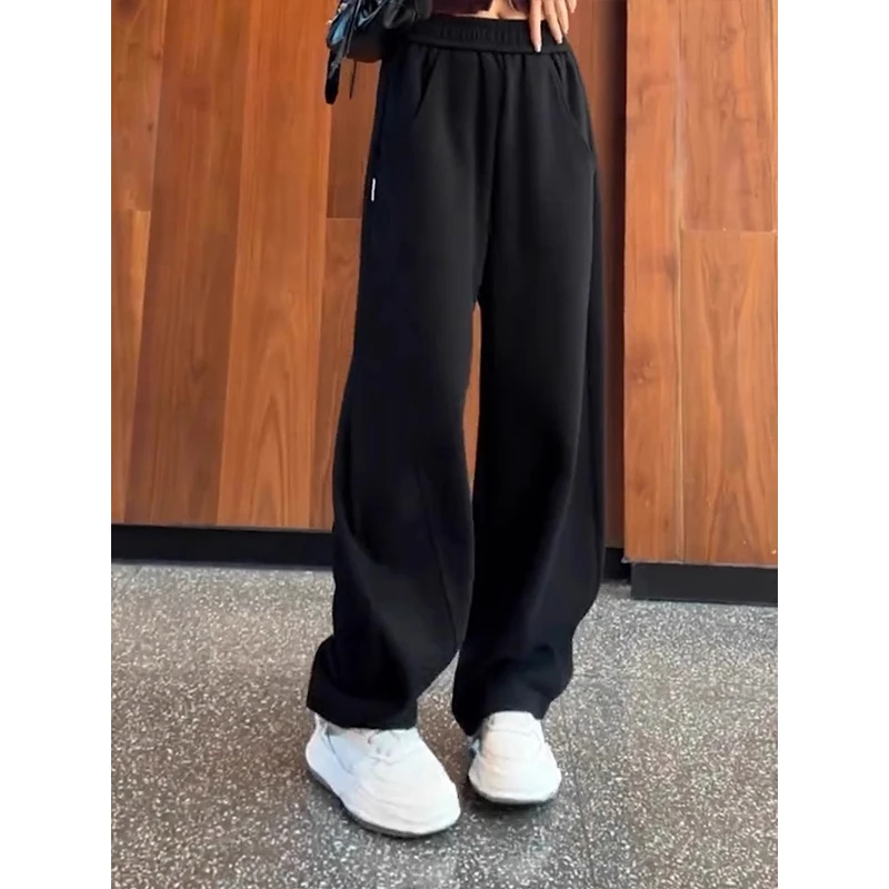 芊芊芙黑色直筒卫裤女春秋新款运动裤香蕉裤高腰阔腿裤百搭休闲裤