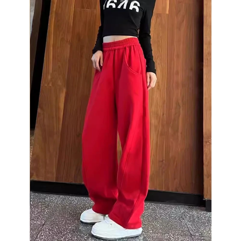 芊芊芙加绒加厚弯刀香蕉裤女2025春秋新款爆款高级感窄版阔腿卫裤