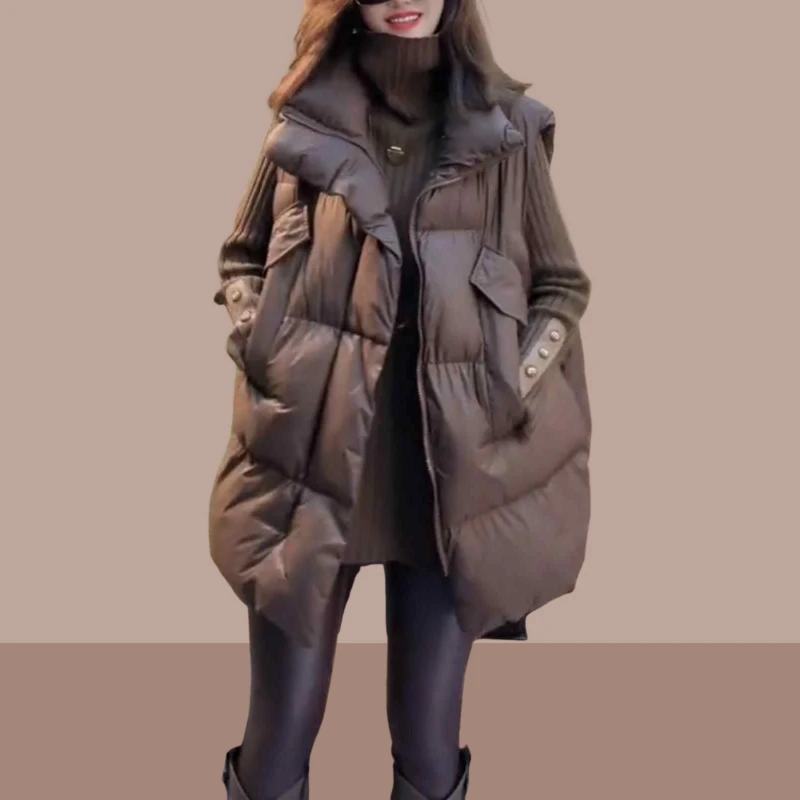 2025秋冬季新款女士时尚大口袋立领设计感马甲加厚保暖棉服外套潮