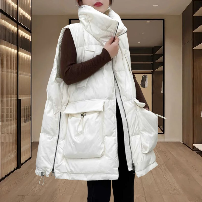 欧货大口袋洋气百搭棉服马甲女款2025新款秋冬季中长款背心外穿