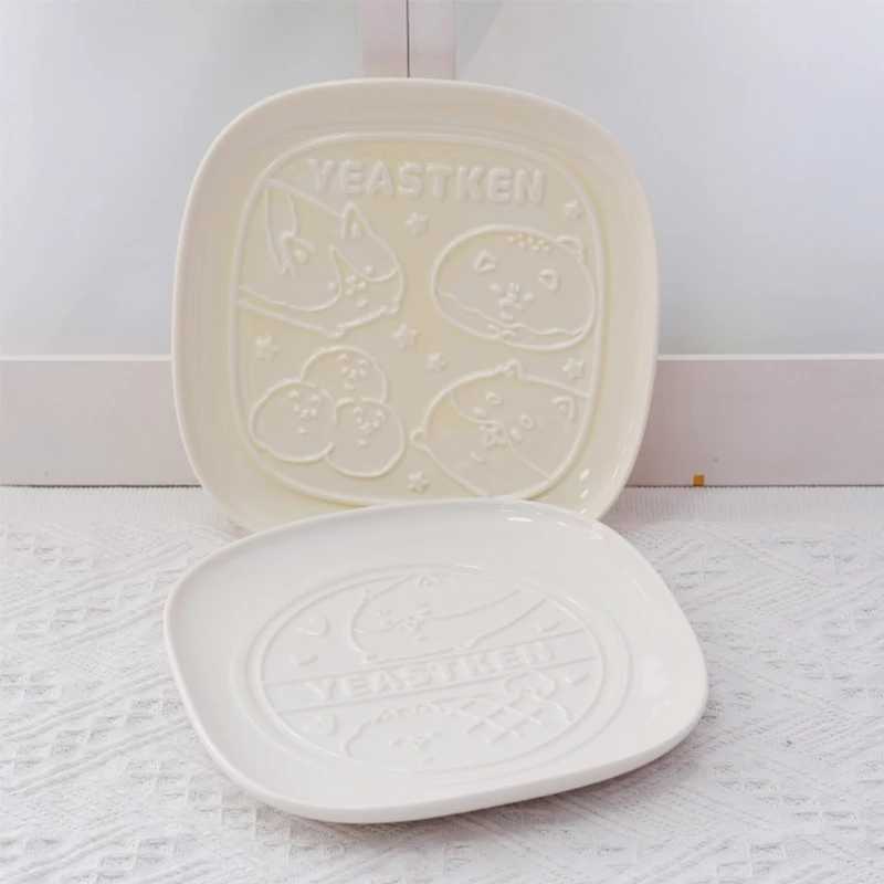 TKP卡通动漫造型立体浮雕陶瓷方盘家用餐盘咖喱饭盘儿童平盘餐具